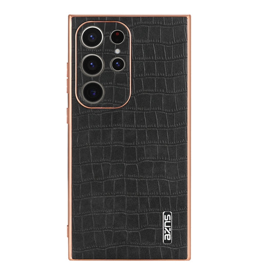For Samsung Galaxy S24 Ultra 5G AZNS Electroplated Frame Crocodile Texture Full Coverage Phone Case(Black) by AZNS