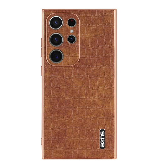 For Samsung Galaxy S24 Ultra 5G AZNS Electroplated Frame Crocodile Texture Full Coverage Phone Case(Brown) by AZNS