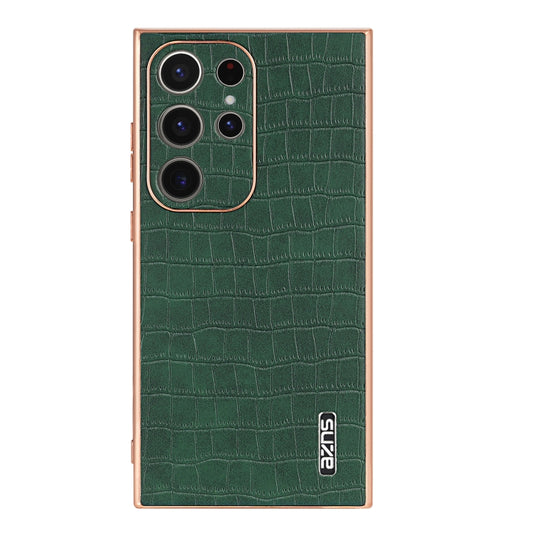 For Samsung Galaxy S24 Ultra 5G AZNS Electroplated Frame Crocodile Texture Full Coverage Phone Case(Green) by AZNS