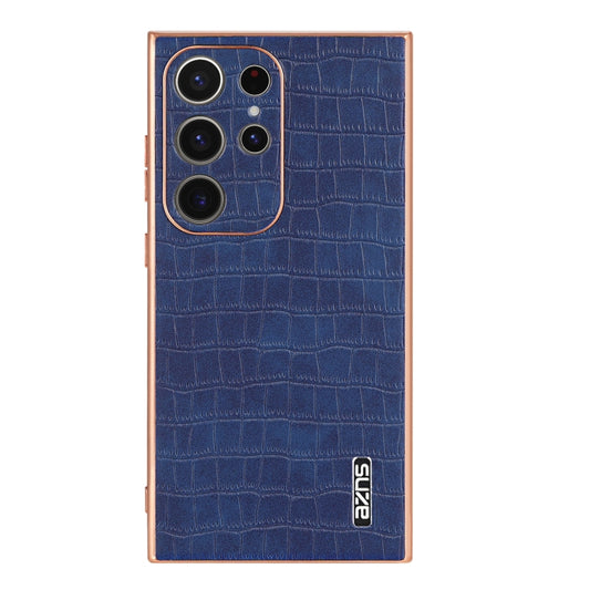For Samsung Galaxy S24 Ultra 5G AZNS Electroplated Frame Crocodile Texture Full Coverage Phone Case(Blue) by AZNS