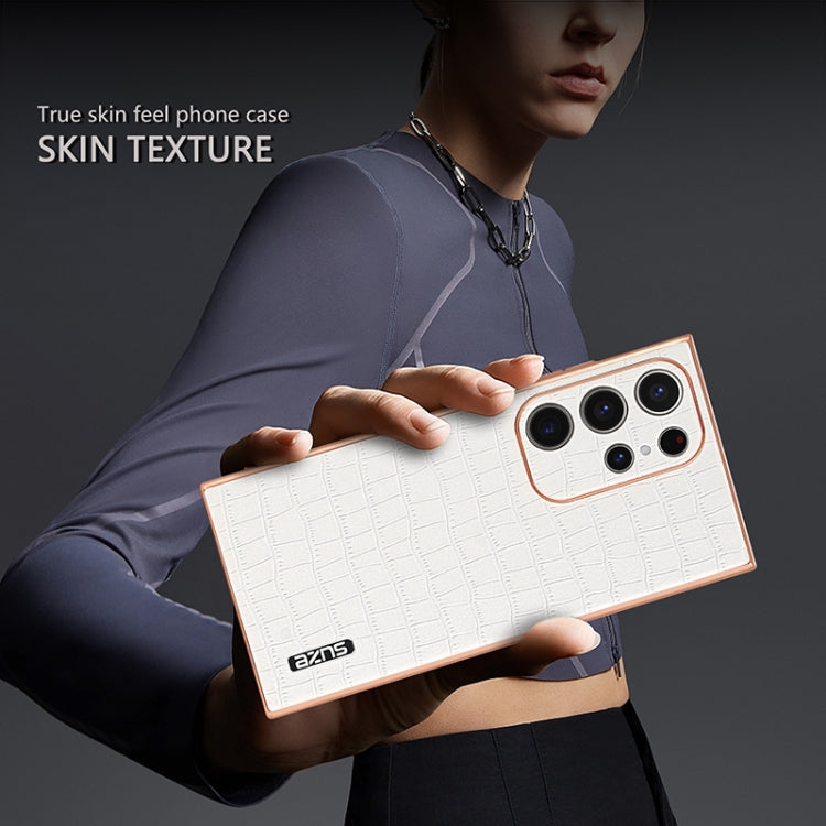 For Samsung Galaxy S24 Ultra 5G AZNS Electroplated Frame Crocodile Texture Full Coverage Phone Case(Blue) by AZNS