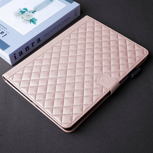 For iPad Pro 13 2025 / 2024 Rhombus Lattice Leather Smart Tablet Case(Rose Gold) by buy2fix