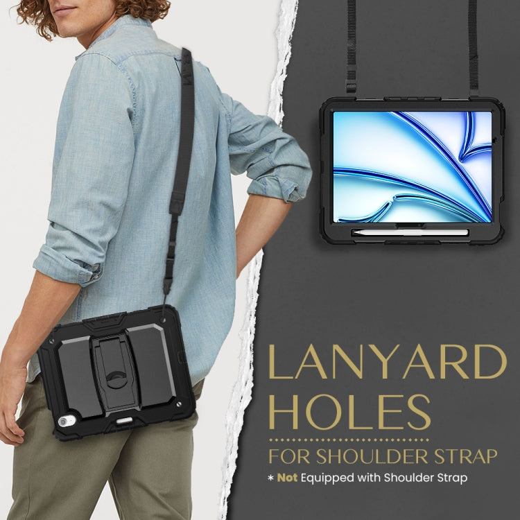 For iPad Air 11 2025 / 2024 Silicone Hydric PC Tablet Case with Shoulder Strap & Holder(Black) by buy2fix