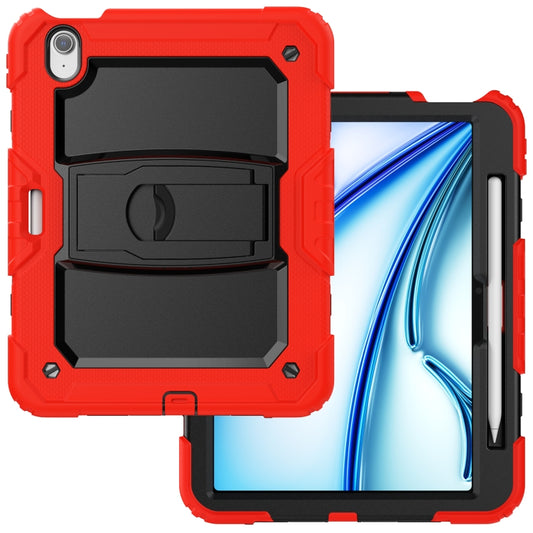For iPad Air 11 2025 / 2024 Silicone Hydric PC Tablet Case with Shoulder Strap & Holder(Red) by buy2fix