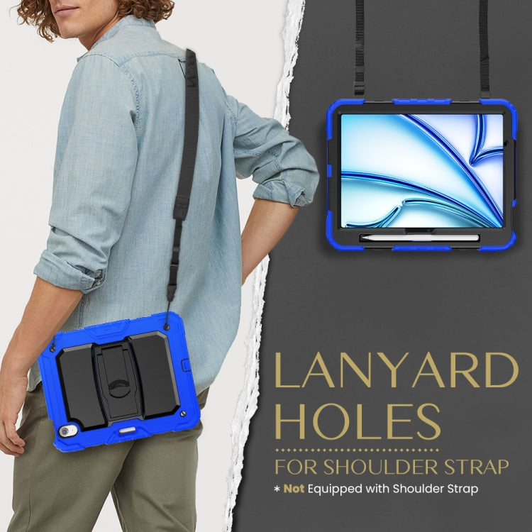 For iPad Air 11 2025 / 2024 Silicone Hydric PC Tablet Case with Shoulder Strap & Holder(Blue) by buy2fix