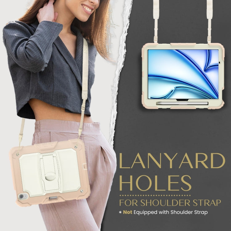 For iPad Air 11 2025 / 2024 Silicone Hydric PC Tablet Case with Shoulder Strap & Holder(Rose Gold) by buy2fix