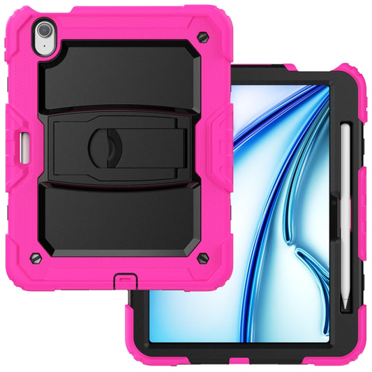 For iPad Air 11 2025 / 2024 Silicone Hydric PC Tablet Case with Shoulder Strap & Holder(Rose Red) by buy2fix