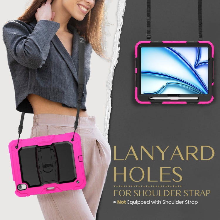 For iPad Air 11 2025 / 2024 Silicone Hydric PC Tablet Case with Shoulder Strap & Holder(Rose Red) - iPad Air 11 2025 / 2024 Cases by buy2fix | Online Shopping UK | buy2fix