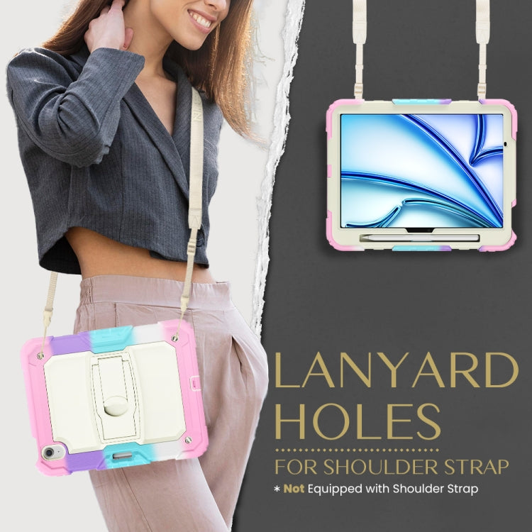 For iPad Air 11 2025 / 2024 Silicone Hydric PC Tablet Case with Shoulder Strap & Holder(Camouflage Pink) by buy2fix