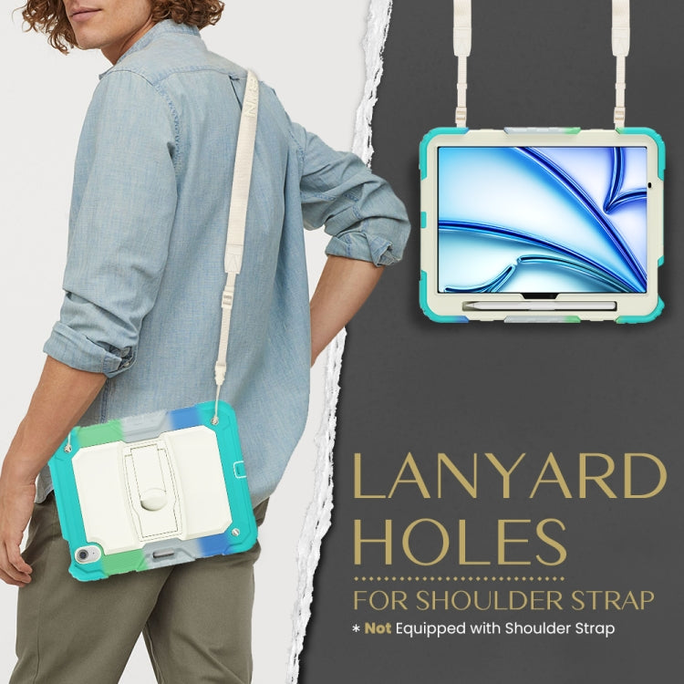 For iPad Air 11 2025 / 2024 Silicone Hydric PC Tablet Case with Shoulder Strap & Holder(Camouflage Light Blue) by buy2fix