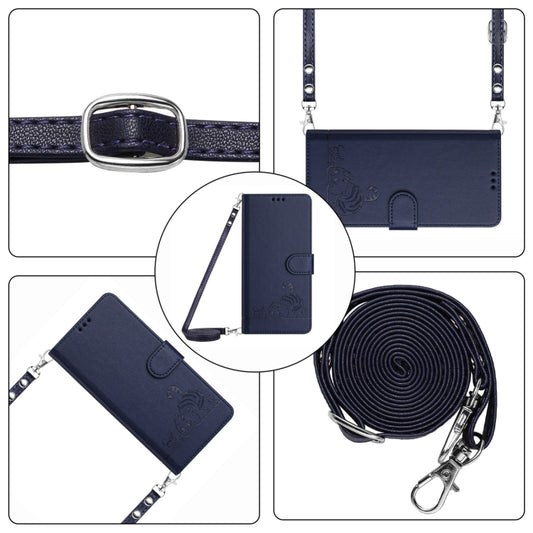 For Blackview A53 Cat Rat Embossed Pattern RFID Leather Phone Case with Lanyard(Blue) by buy2fix
