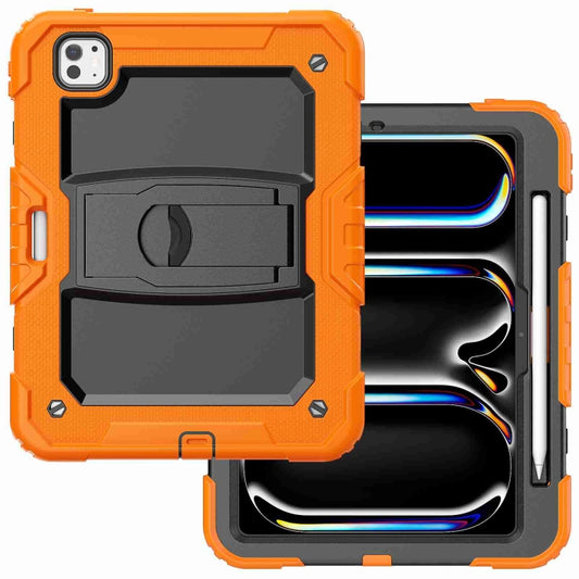 For iPad Pro 11 2025 / 2024 Silicone Hydric PC Tablet Case with Shoulder Strap & Holder(Orange) by buy2fix