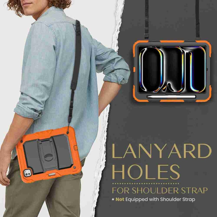 For iPad Pro 11 2025 / 2024 Silicone Hydric PC Tablet Case with Shoulder Strap & Holder(Orange) by buy2fix