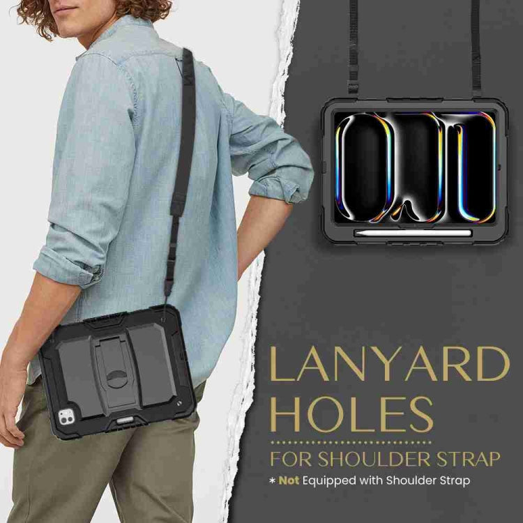 For iPad Pro 11 2025 / 2024 Silicone Hydric PC Tablet Case with Shoulder Strap & Holder(Black) by buy2fix