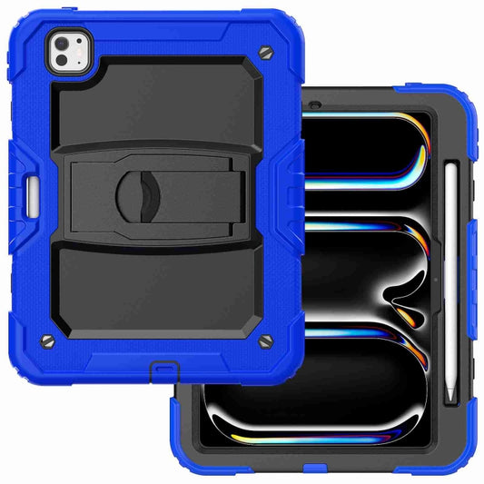 For iPad Pro 11 2025 / 2024 Silicone Hydric PC Tablet Case with Shoulder Strap & Holder(Blue) by buy2fix