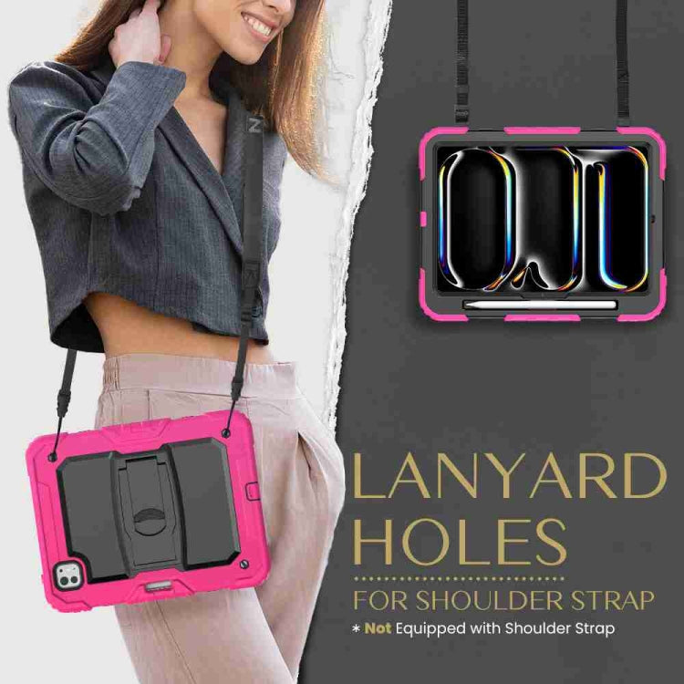 For iPad Pro 11 2025 / 2024 Silicone Hydric PC Tablet Case with Shoulder Strap & Holder(Rose Red) by buy2fix