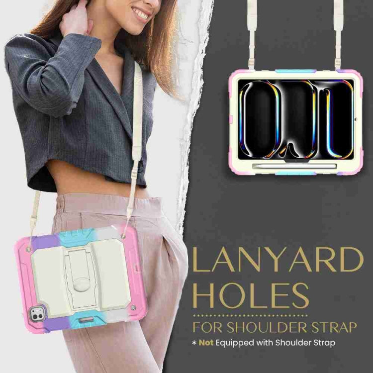 For iPad Pro 11 2025 / 2024 Silicone Hydric PC Tablet Case with Shoulder Strap & Holder(Camouflage Pink) by buy2fix