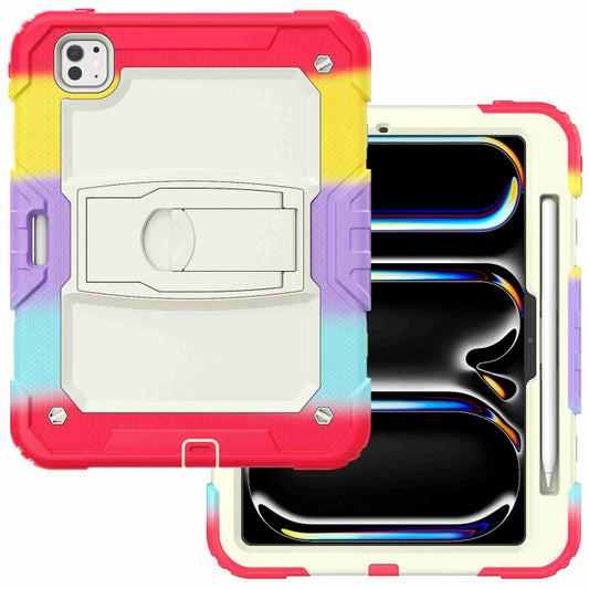 For iPad Pro 11 2025 / 2024 Silicone Hydric PC Tablet Case with Shoulder Strap & Holder(Camouflage Red) by buy2fix