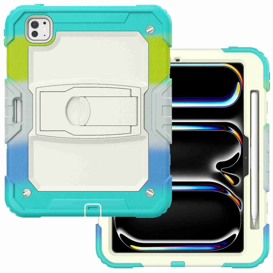 For iPad Pro 11 2025 / 2024 Silicone Hydric PC Tablet Case with Shoulder Strap & Holder(Camouflage Light Blue) by buy2fix