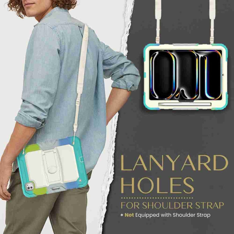For iPad Pro 11 2025 / 2024 Silicone Hydric PC Tablet Case with Shoulder Strap & Holder(Camouflage Light Blue) by buy2fix