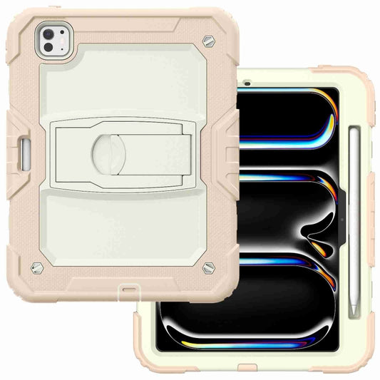 For iPad Pro 11 2025 / 2024 Silicone Hydric PC Tablet Case with Shoulder Strap & Holder(Beige Rose Gold) by buy2fix