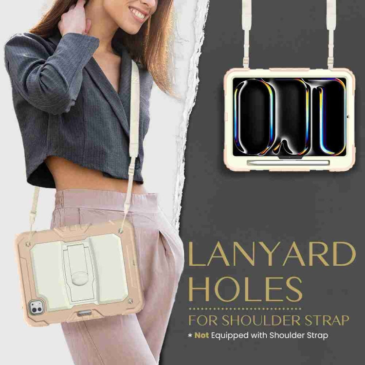 For iPad Pro 11 2025 / 2024 Silicone Hydric PC Tablet Case with Shoulder Strap & Holder(Beige Rose Gold) by buy2fix