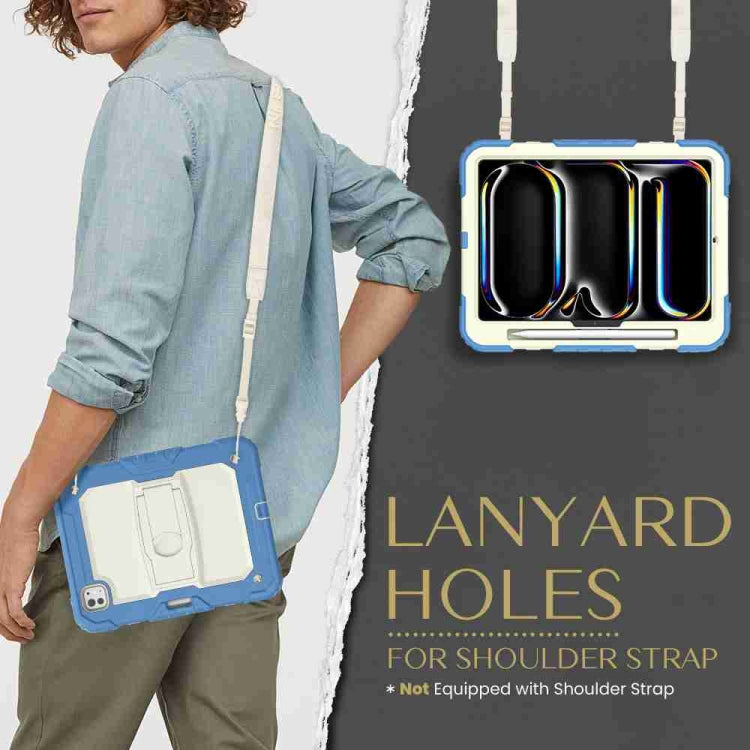 For iPad Pro 11 2025 / 2024 Silicone Hydric PC Tablet Case with Shoulder Strap & Holder(Beige Cyan-blue) by buy2fix