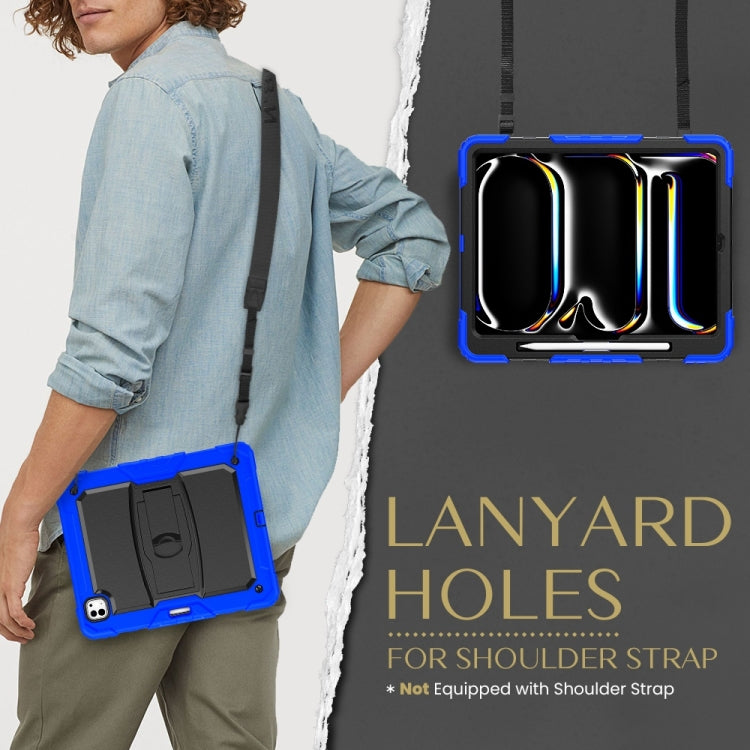 For iPad Pro 13 2025 / 2024 Silicone Hydric PC Tablet Case with Shoulder Strap & Holder(Blue) by buy2fix