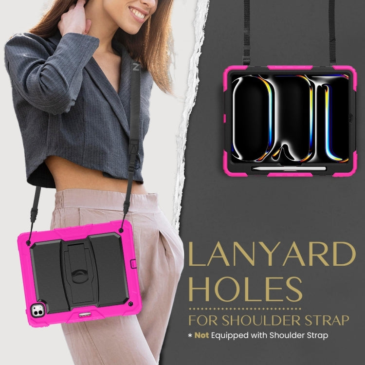 For iPad Pro 13 2025 / 2024 Silicone Hydric PC Tablet Case with Shoulder Strap & Holder(Rose Red) by buy2fix