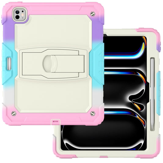 For iPad Pro 13 2025 / 2024 Silicone Hydric PC Tablet Case with Shoulder Strap & Holder(Camouflage Pink) by buy2fix