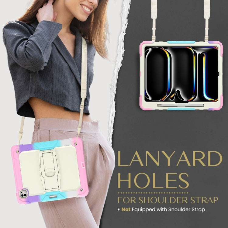 For iPad Pro 13 2025 / 2024 Silicone Hydric PC Tablet Case with Shoulder Strap & Holder(Camouflage Pink) by buy2fix