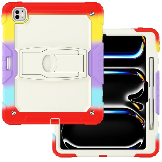 For iPad Pro 13 2025 / 2024 Silicone Hydric PC Tablet Case with Shoulder Strap & Holder(Camouflage Red) by buy2fix