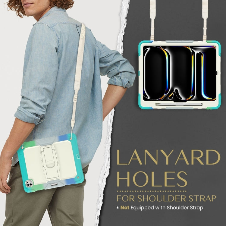 For iPad Pro 13 2025 / 2024 Silicone Hydric PC Tablet Case with Shoulder Strap & Holder(Camouflage Light Blue) by buy2fix