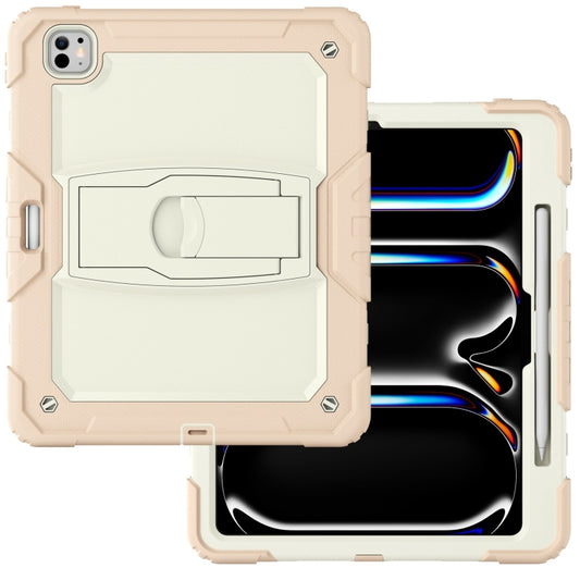 For iPad Pro 13 2025 / 2024 Silicone Hydric PC Tablet Case with Shoulder Strap & Holder(Beige Rose Gold) by buy2fix