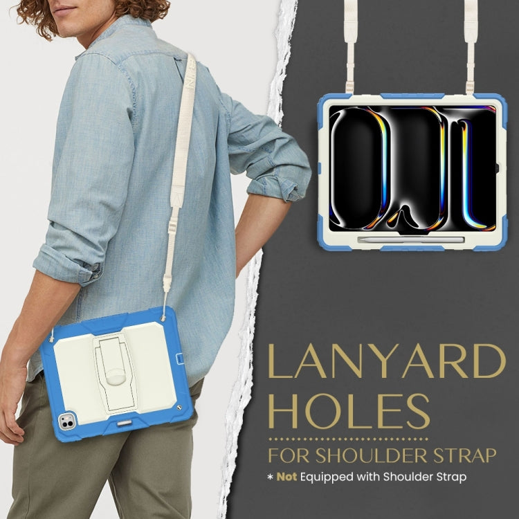 For iPad Pro 13 2025 / 2024 Silicone Hydric PC Tablet Case with Shoulder Strap & Holder(Beige Cyan-blue) by buy2fix