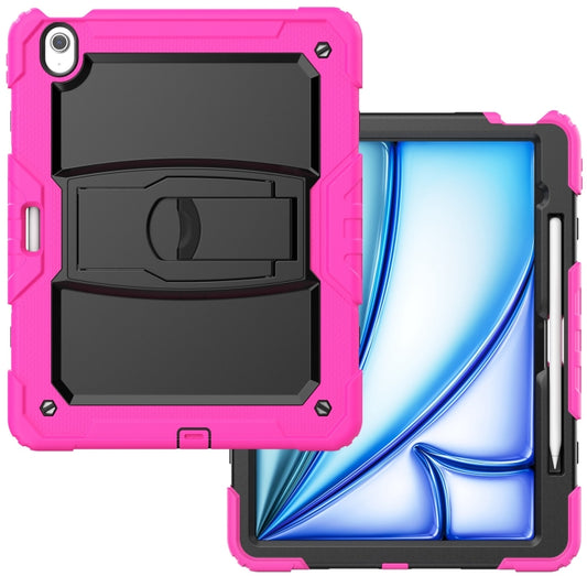 For iPad Air 13 2025 / 2024 Silicone Hydric PC Tablet Case with Shoulder Strap & Holder(Rose Red) by buy2fix