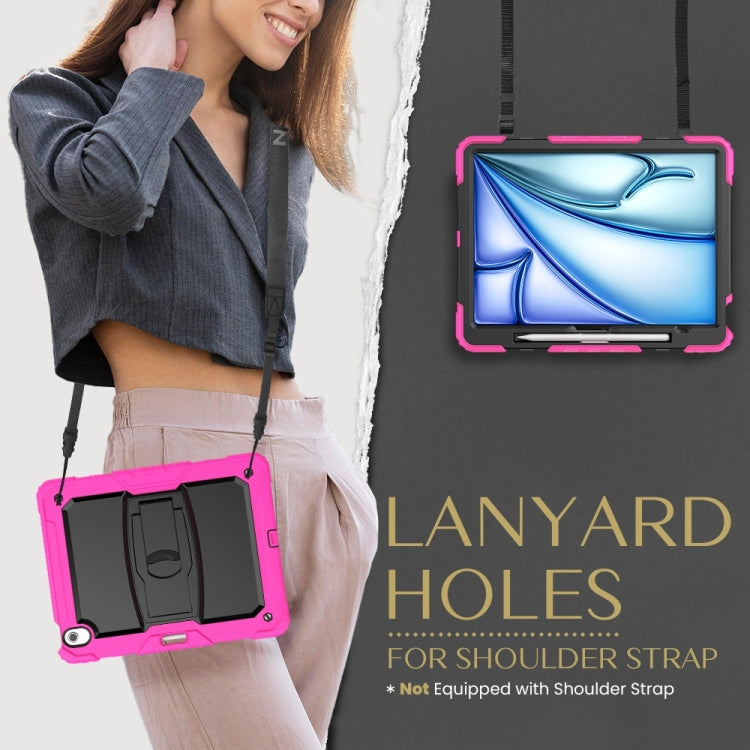 For iPad Air 13 2025 / 2024 Silicone Hydric PC Tablet Case with Shoulder Strap & Holder(Rose Red) by buy2fix
