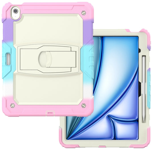 For iPad Air 13 2025 / 2024 Silicone Hydric PC Tablet Case with Shoulder Strap & Holder(Camouflage Pink) by buy2fix