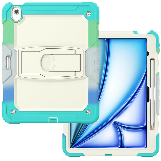 For iPad Air 13 2025 / 2024 Silicone Hydric PC Tablet Case with Shoulder Strap & Holder(Camouflage Light Blue) by buy2fix