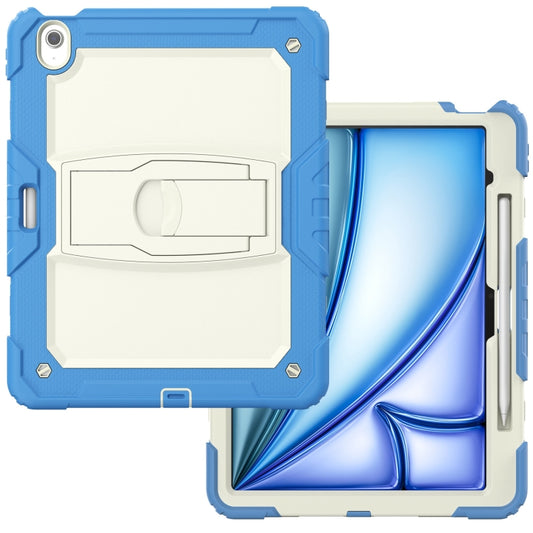 For iPad Air 13 2025 / 2024 Silicone Hydric PC Tablet Case with Shoulder Strap & Holder(Beige Cyan-blue) by buy2fix