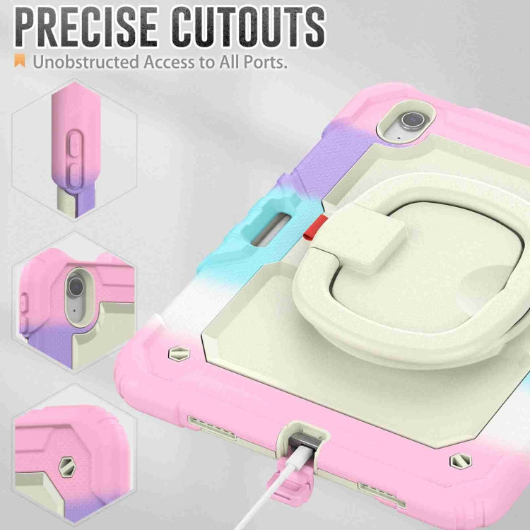 For iPad Air 11 2025 / 2024 Handle Silicone Hydric PC Tablet Case with Shoulder Strap(Rainbow Pink) by buy2fix