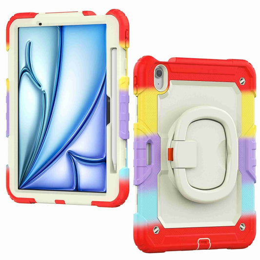 For iPad Air 11 2025 / 2024 Handle Silicone Hydric PC Tablet Case with Shoulder Strap(Rainbow Red) by buy2fix