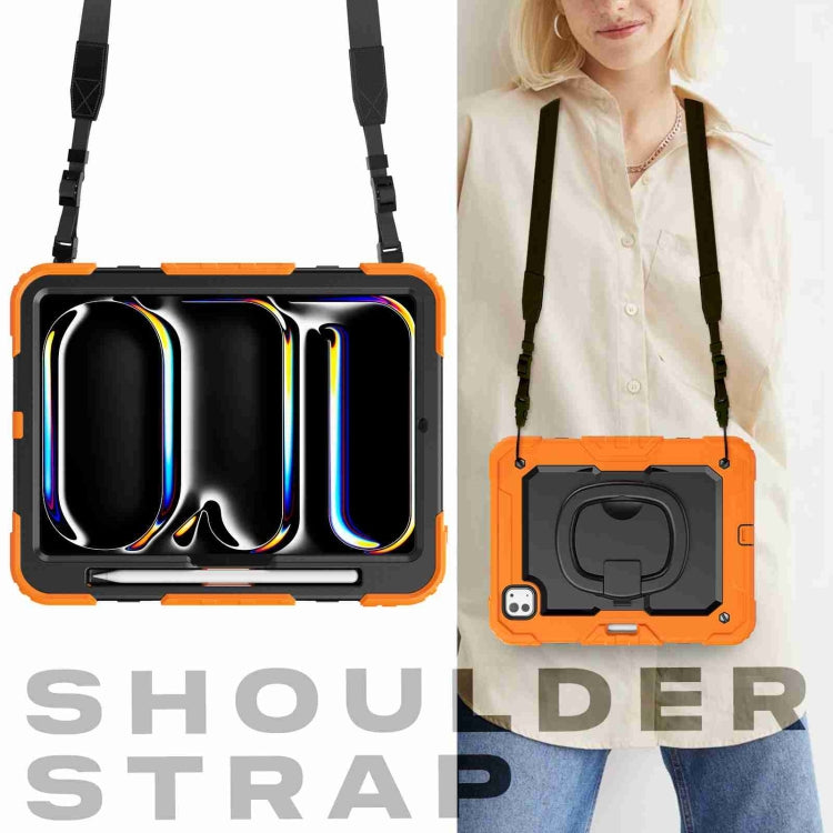 For iPad Pro 11 2025 / 2024 Handle Silicone Hydric PC Tablet Case with Shoulder Strap(Orange) by buy2fix