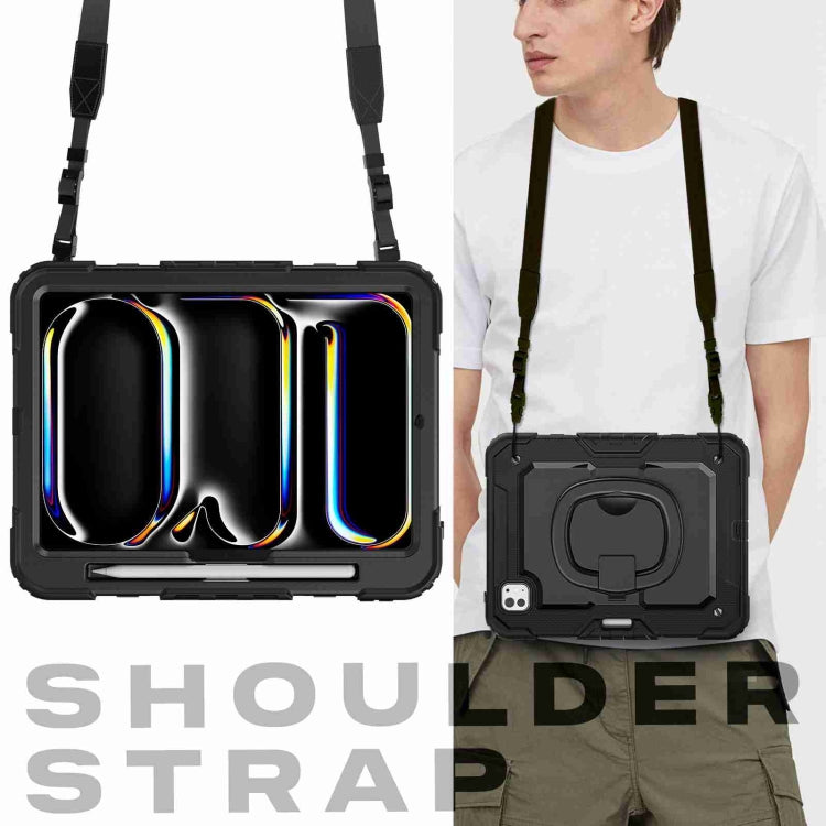 For iPad Pro 11 2025 / 2024 Handle Silicone Hydric PC Tablet Case with Shoulder Strap(Black) by buy2fix