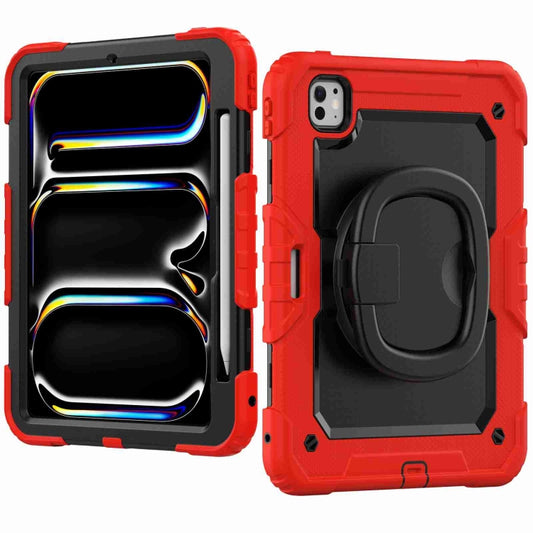 For iPad Pro 11 2025 / 2024 Handle Silicone Hydric PC Tablet Case with Shoulder Strap(Red) by buy2fix