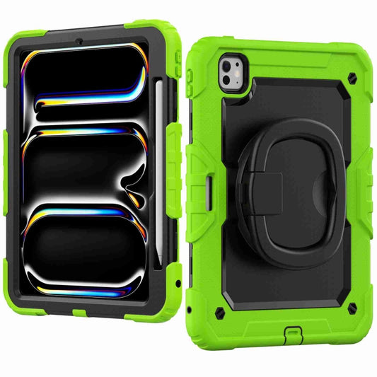 For iPad Pro 11 2025 / 2024 Handle Silicone Hydric PC Tablet Case with Shoulder Strap(Yellow Green) by buy2fix