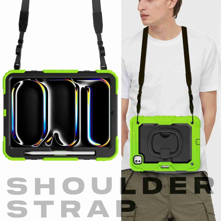 For iPad Pro 11 2025 / 2024 Handle Silicone Hydric PC Tablet Case with Shoulder Strap(Yellow Green) by buy2fix