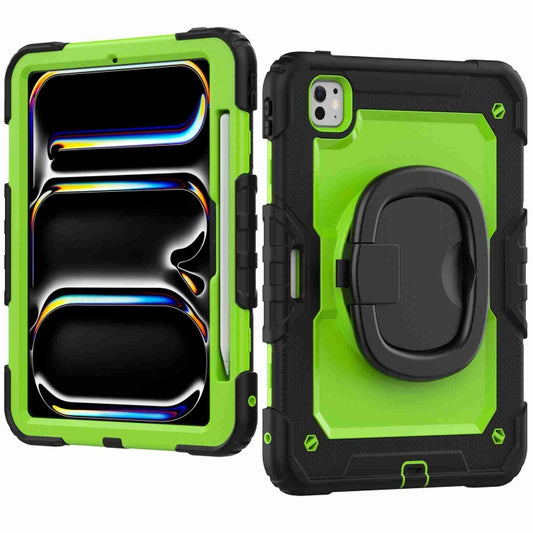 For iPad Pro 11 2025 / 2024 Handle Silicone Hydric PC Tablet Case with Shoulder Strap(Yellow Green PC) by buy2fix