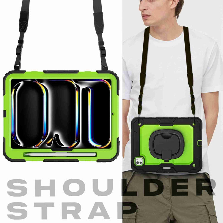For iPad Pro 11 2025 / 2024 Handle Silicone Hydric PC Tablet Case with Shoulder Strap(Yellow Green PC) by buy2fix