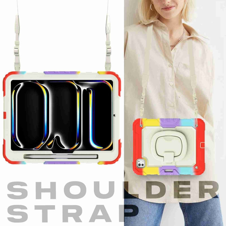 For iPad Pro 11 2025 / 2024 Handle Silicone Hydric PC Tablet Case with Shoulder Strap(Camouflage Red) by buy2fix